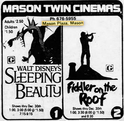 Mason Twin Cinema (Plaza Cinema 1 and 2) - 1979 Ad (newer photo)